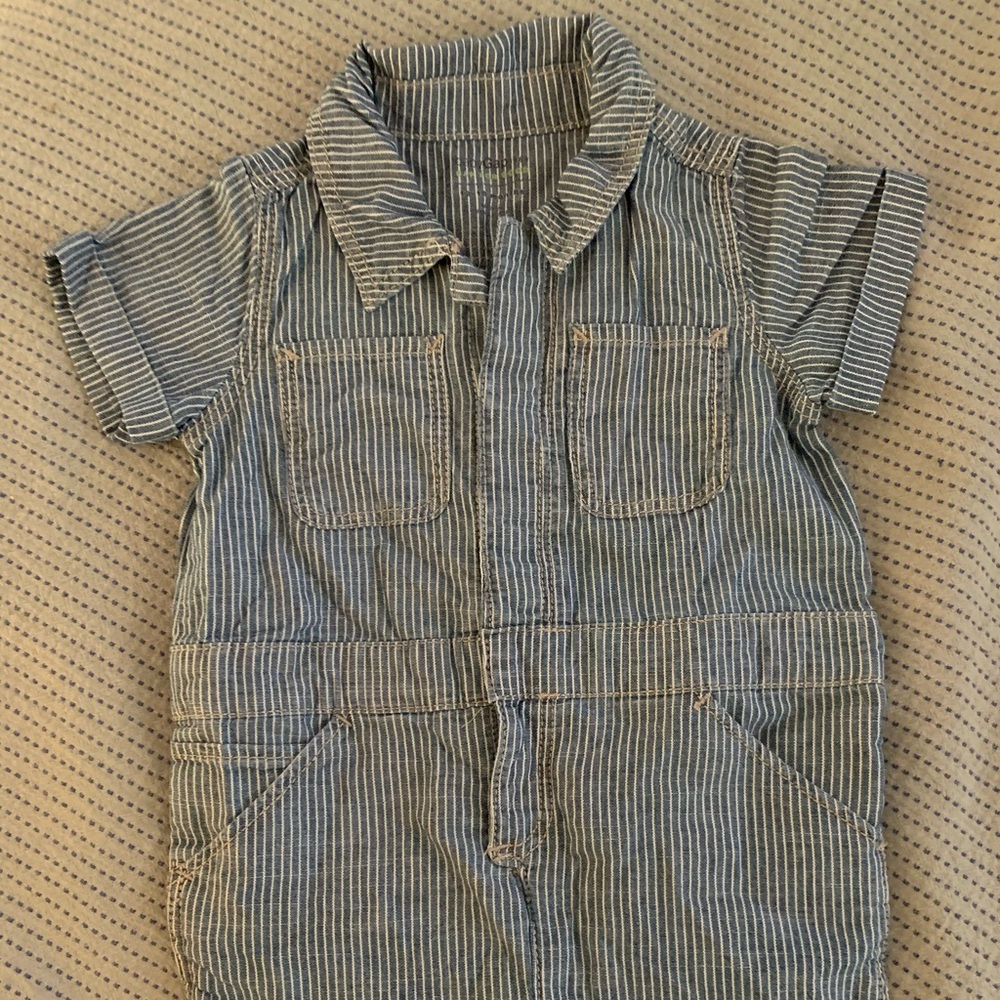 Railroad Stripe Short Coveralls